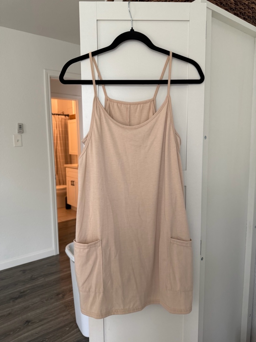 Beige Sleeveless Pocket Dress with Shorts